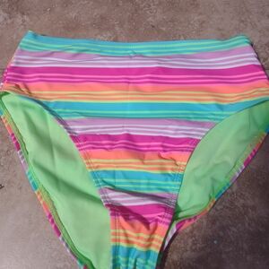 Striped Multicolor High-Waist Bikini Bottom